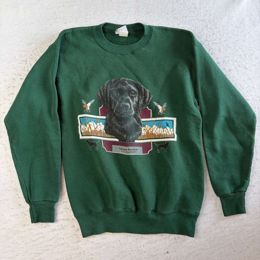 VTG Lee Sturdy Sweats Sweatshirt XL Green Black Lab Retriever Dog Heavyweight